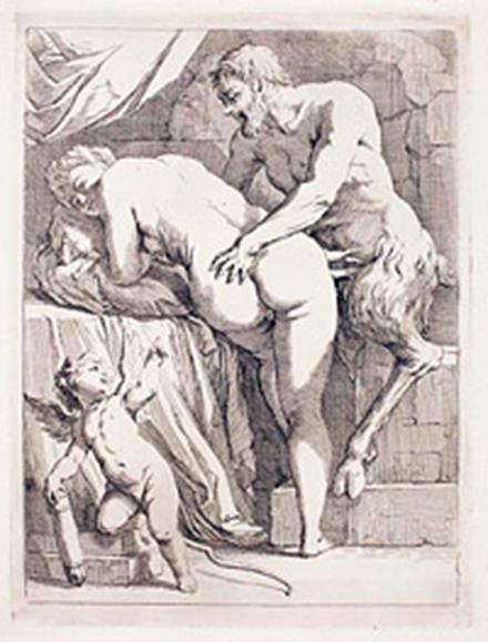  Arnold Houbraken, Sater en nimf (Jupiter en Antiope?), ets